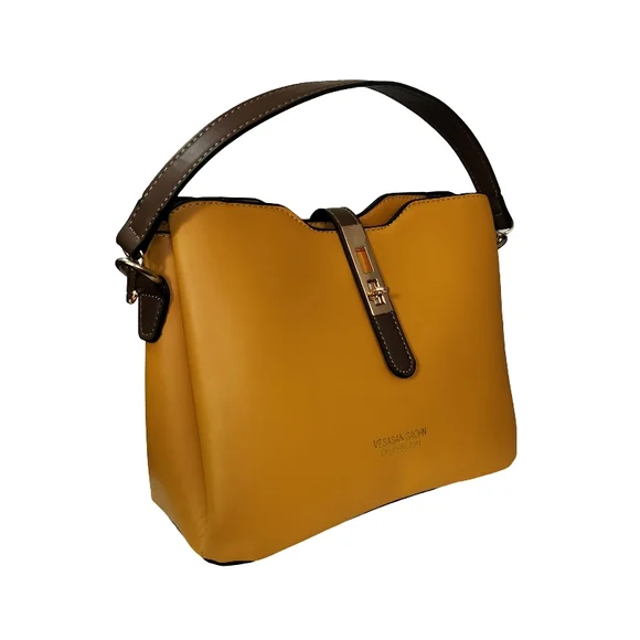 Vesasan Gaohn Yellow and Tan Vegan Leather Shoulder Bag with Structured Design - Picture 2 of 11